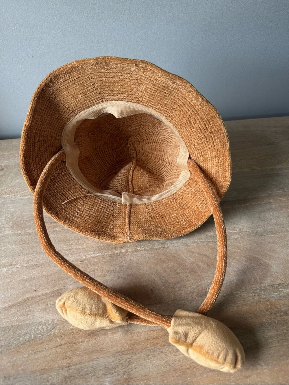 Children's Plush Duck Bucket Hat in Brown with Chin Strap